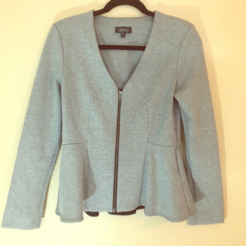 Topshop gray sz 8 flared bottom zip front jacket